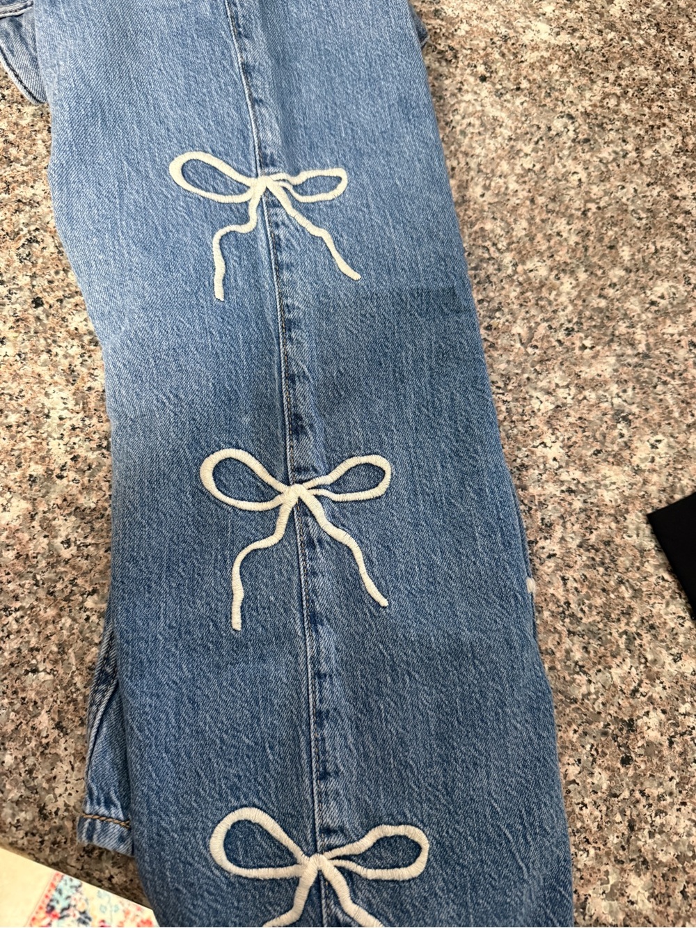 abercrombie kids Light Blue Denim Straight-Leg Jeans with Cream Bow Embroidery